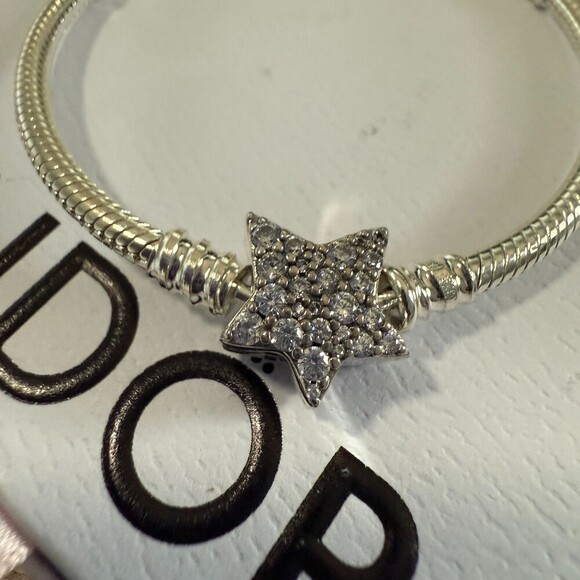 Authentic Pandora, 22CM,  Sparkling Star Silver Snake Chain Bracelet, CLOSEOUT - Picture 5 of 7